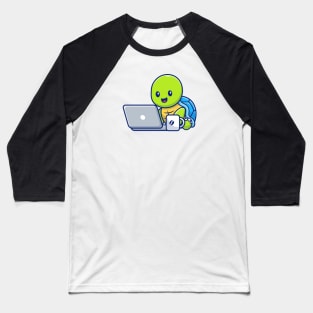Cute turtle operating laptop cartoon Baseball T-Shirt